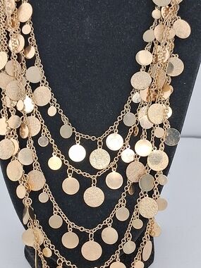 Layered Gold Disc Statement Necklace for Women
